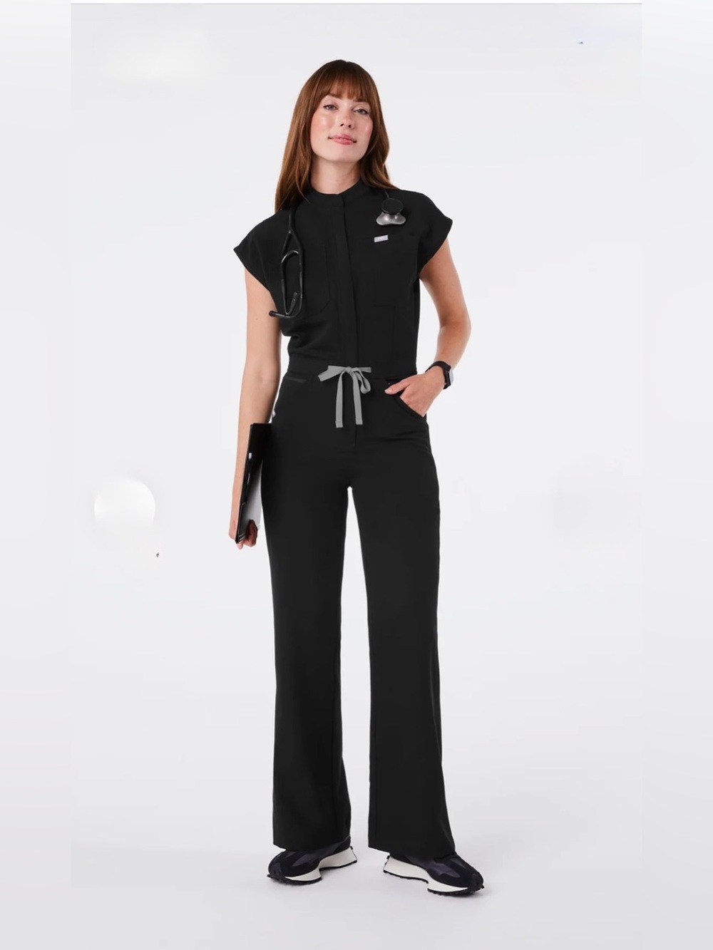 FIGS Black Rafaela Wide-Leg Scrub Jumpsuit Size Small Tall S/T Like New